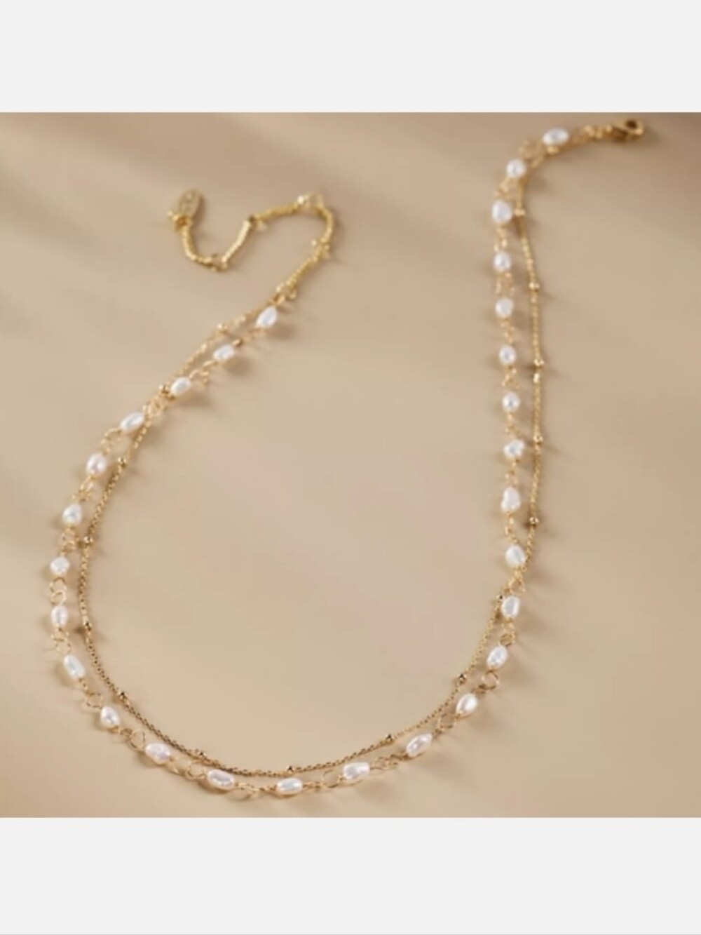 Anthropologie Double Chain Pearl Necklace